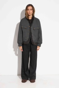 CHAQUETA REVERSIBLE DE PELO DE MARMOTA CON DISEÑO A RAYAS COSIDAS QP-HACWT1230 GRIS