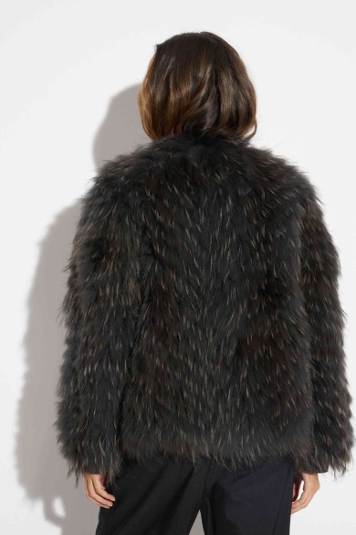CHAQUETA REVERSIBLE DE PELO DE MARMOTA CON DISEÑO A RAYAS COSIDAS QP-HACWT1230 GRIS