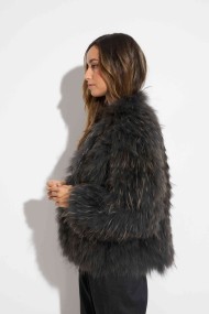 CHAQUETA REVERSIBLE DE PELO DE MARMOTA CON DISEÑO A RAYAS COSIDAS QP-HACWT1230 GRIS
