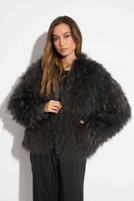 CHAQUETA REVERSIBLE DE PELO DE MARMOTA CON DISEÑO A RAYAS COSIDAS QP-HACWT1230 GRIS