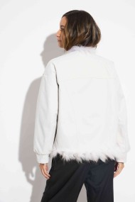 CHAQUETA REVERSIBLE DE PELO DE MARMOTA CON DISEÑO A RAYAS COSIDAS QP-HACWT1230 BLANCO