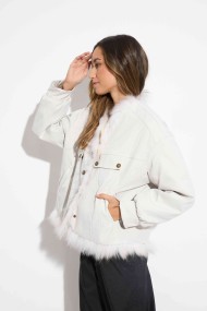 CHAQUETA REVERSIBLE DE PELO DE MARMOTA CON DISEÑO A RAYAS COSIDAS QP-HACWT1230 BLANCO