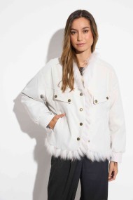CHAQUETA REVERSIBLE DE PELO DE MARMOTA CON DISEÑO A RAYAS COSIDAS QP-HACWT1230 BLANCO