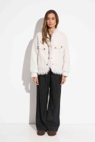 CHAQUETA REVERSIBLE DE PELO DE MARMOTA CON DISEÑO A RAYAS COSIDAS QP-HACWT1230 BLANCO