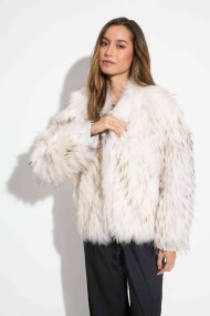 CHAQUETA REVERSIBLE DE PELO DE MARMOTA CON DISEÑO A RAYAS COSIDAS QP-HACWT1230 BLANCO
