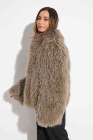 CHAQUETA GRIS DE LANA DE CORDERO CON CUELLO ALTO TB-WT2411251317