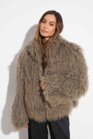 CHAQUETA GRIS DE LANA DE CORDERO CON CUELLO ALTO TB-WT2411251317