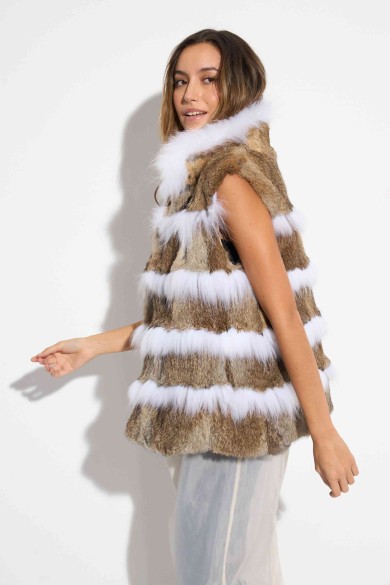 CHALECO DE PELO DE CONEJO CON DETALLES EN PELO DE ZORRO PC-LLL5899-17