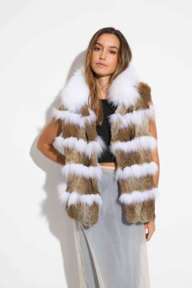 CHALECO DE PELO DE CONEJO CON DETALLES EN PELO DE ZORRO PC-LLL5899-17