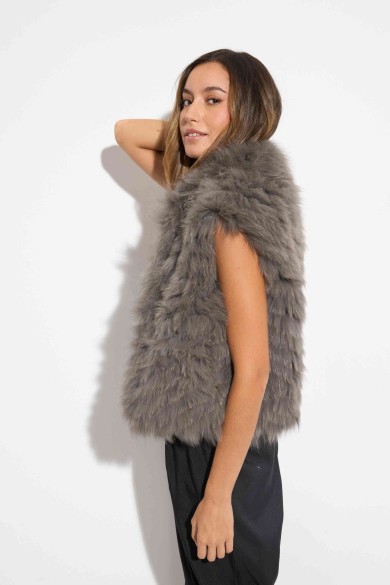 CHALECO DE PELO DE ZORRO GRIS OSCURO QP-MJ1734