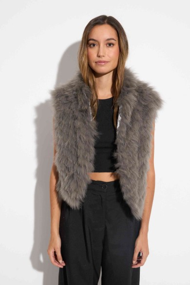 CHALECO DE PELO DE ZORRO GRIS OSCURO QP-MJ1734
