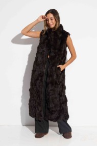 CHALECO LARGO DE PELO DE CONEJO MARRON PC-LLL5797