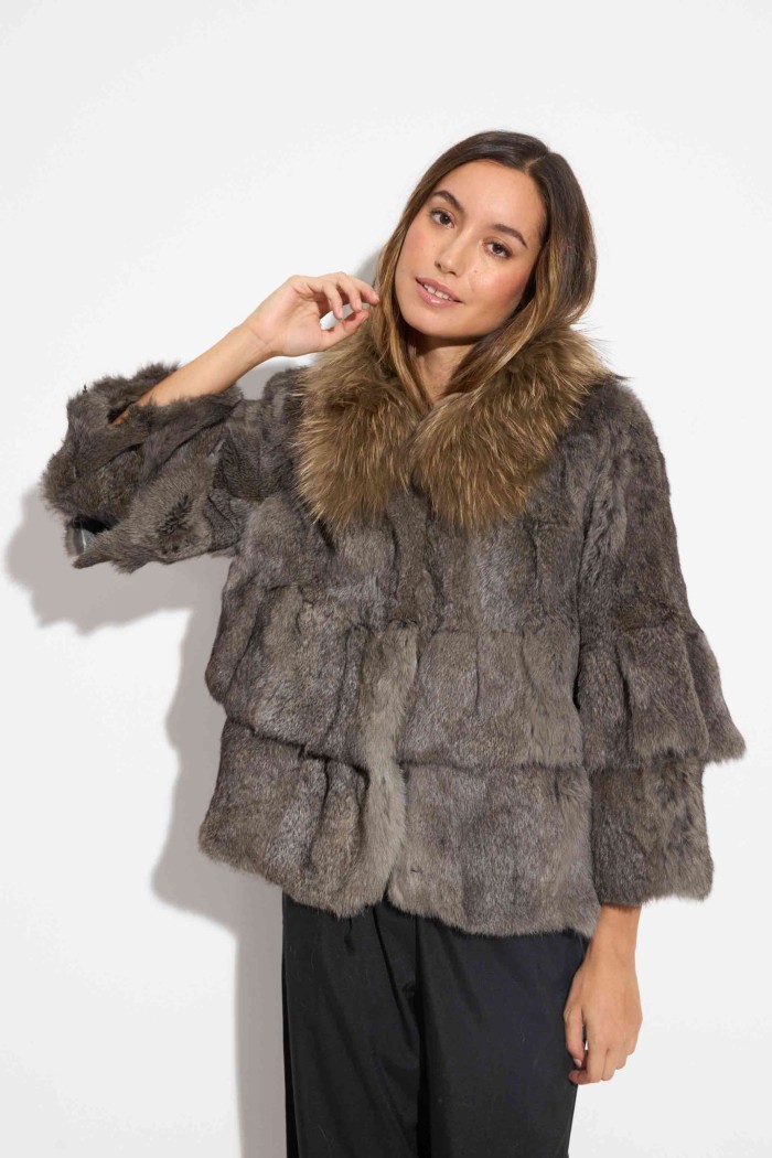 CHAQUETA CAPA DE PELO DE CONEJO CON CUELLO DE MARMOTA PC-LLL5751