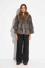CHAQUETA CAPA DE PELO DE CONEJO CON CUELLO DE MARMOTA PC-LLL5751