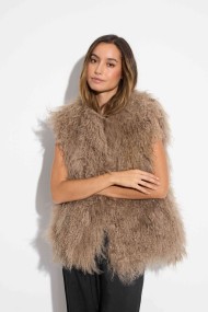 CHALECO DE PELO DE CORDERO BEIGE TB-MJ2411251316 CAMEL