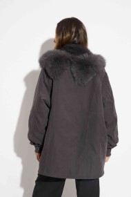 ABRIGO MARRÓN CON CUELLO DE PELO DE ZORRO QP-WT5006