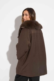 ABRIGO MARRON CON CUELLO DE PELO DE ZORRO QP-WT5122