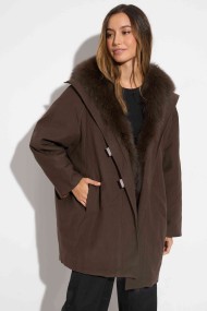 ABRIGO MARRON CON CUELLO DE PELO DE ZORRO QP-WT5122