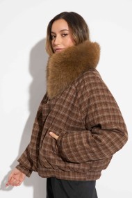 CHAQUETA REVERSIBLE MARRON CON CUELLO DE PELO DE ZORRO QP-WT5622