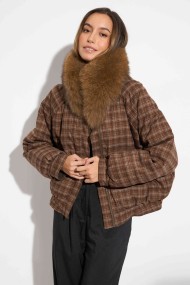 CHAQUETA REVERSIBLE MARRON CON CUELLO DE PELO DE ZORRO QP-WT5622
