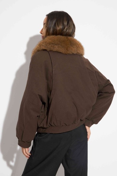 CHAQUETA REVERSIBLE MARRON CON CUELLO DE PELO DE ZORRO QP-WT5622