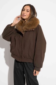 CHAQUETA REVERSIBLE MARRON CON CUELLO DE PELO DE ZORRO QP-WT5622