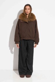 CHAQUETA REVERSIBLE MARRON CON CUELLO DE PELO DE ZORRO QP-WT5622