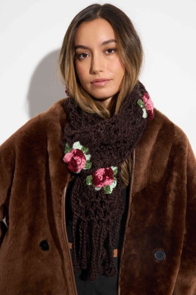 BUFANDA DE LANA TEJIDA CON DETALLES DE FLORES TB-WJ1040 8COLORES