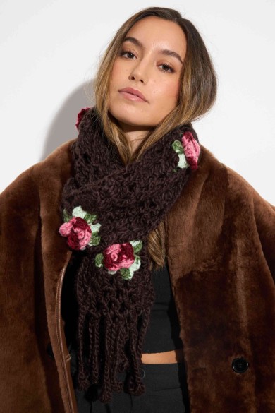 BUFANDA DE LANA TEJIDA CON DETALLES DE FLORES TB-WJ1040 8COLORES