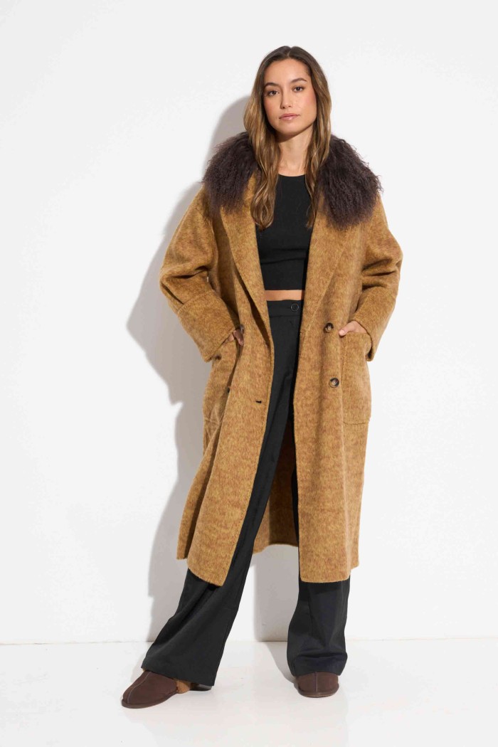 ABRIGO LANA CON CUELLO DE CORDEO QP-WT1123