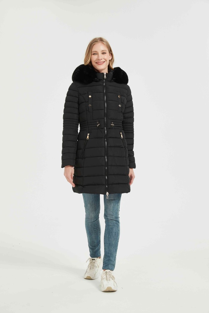 ABRIGO ACOLCHADO CON CUELLO DE PELO SINTETICO 3COLORES OBRF2009