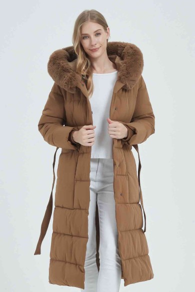 ABRIGO ACOLCHADO CON CAPUCHA Y CUELLO DE PELO SINTÉTICO 2COLORES OBRF2032