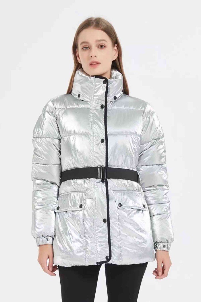 CHAQUETA EFECTO METALIZADO CON CINTURON 4COLORES OBRF2026