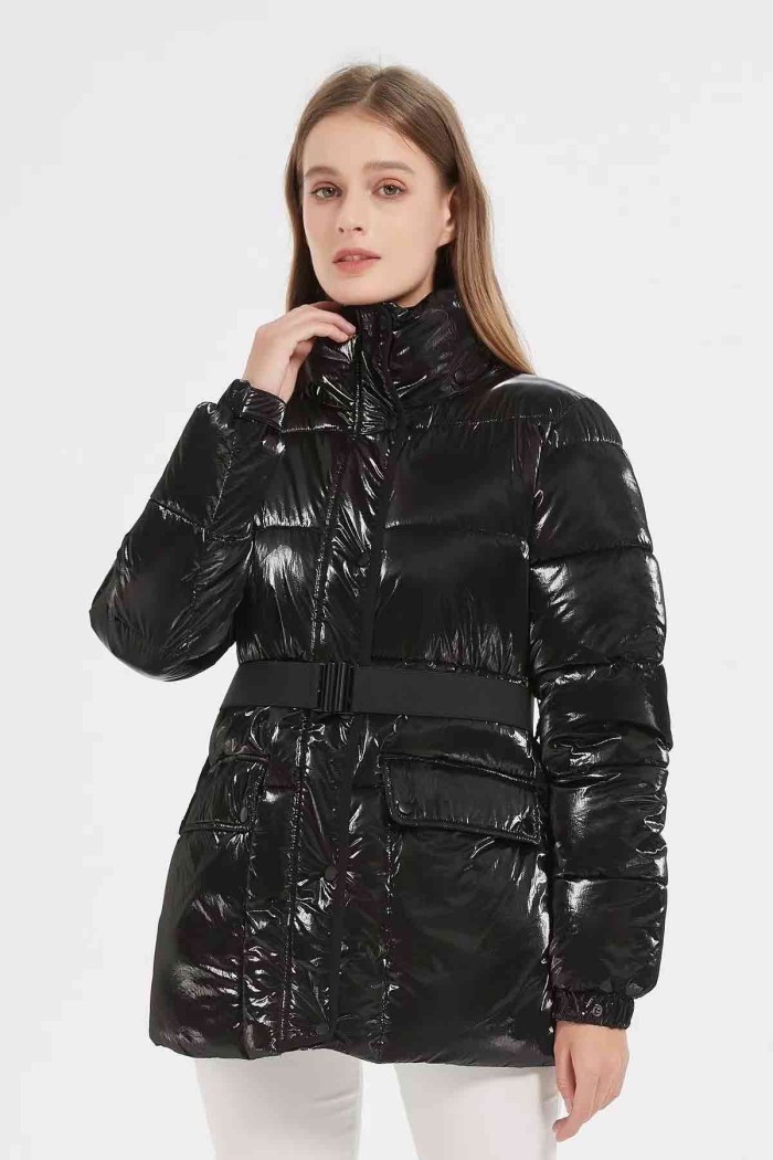 CHAQUETA EFECTO METALIZADO CON CINTURON 4COLORES OBRF2026