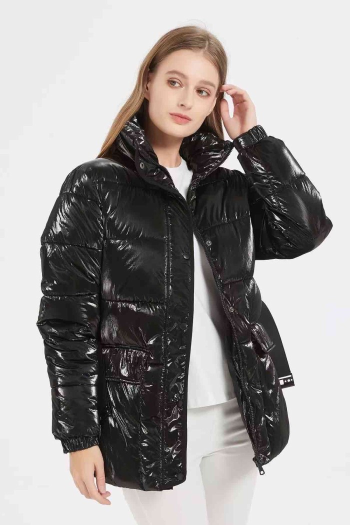 CHAQUETA EFECTO METALIZADO CON CINTURON 4COLORES OBRF2026