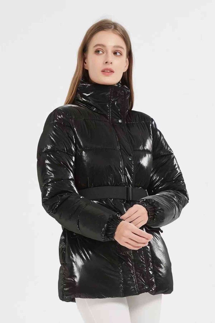 CHAQUETA EFECTO METALIZADO CON CINTURON 4COLORES OBRF2026