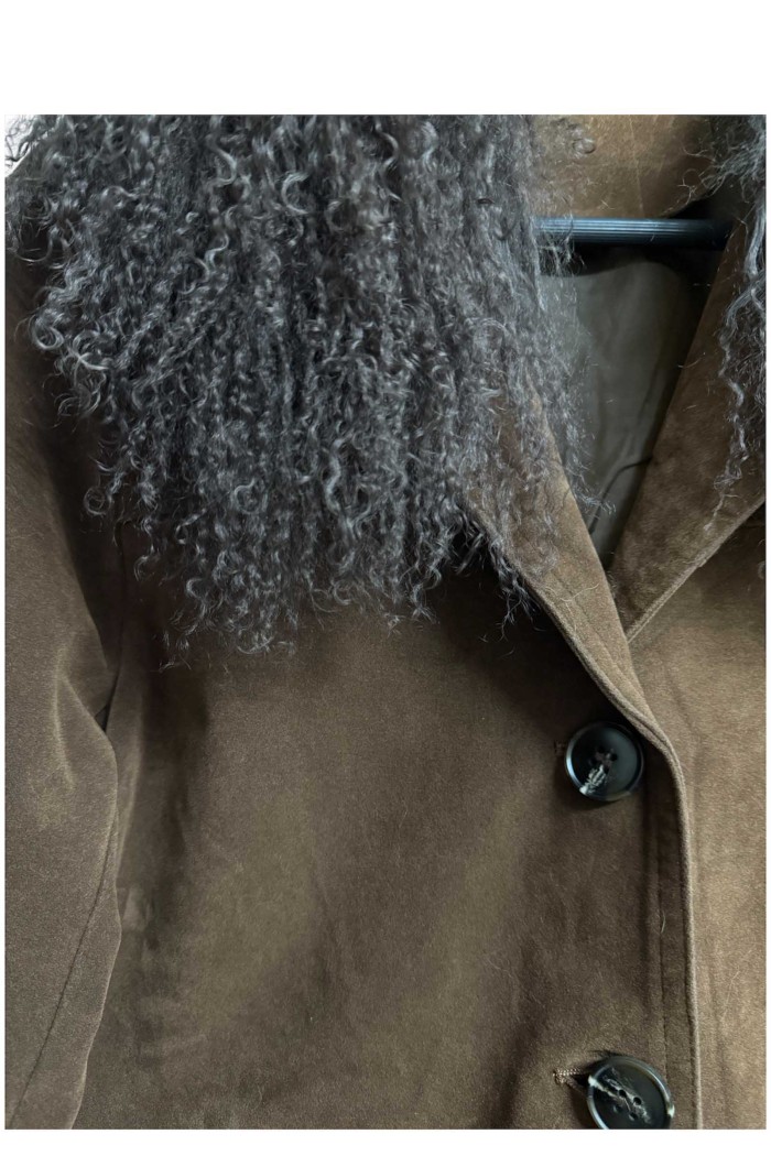 CHAQUETA ANTELINA MARRON CON CUELLO PELO DE CORDERO TYPC-9209-1