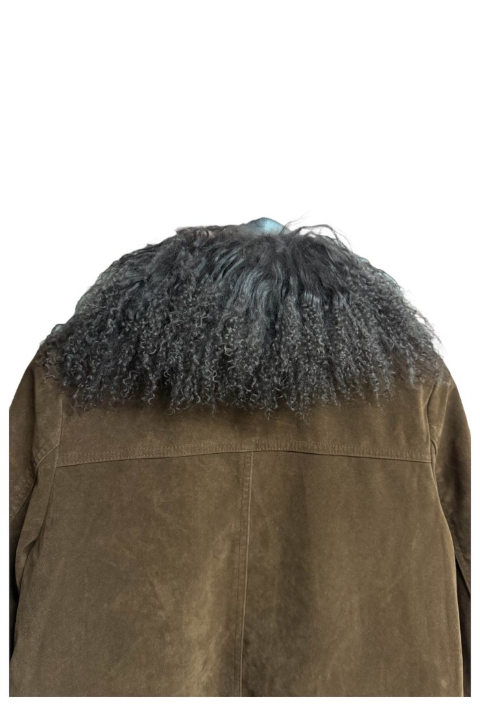 CHAQUETA ANTELINA MARRON CON CUELLO PELO DE CORDERO TYPC-9209-1