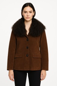 CHAQUETA ANTELINA MARRON CON CUELLO PELO DE CORDERO TYPC-9209-1