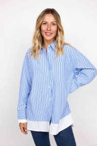 CAMISA OVERSIZE DE RAYAS AZULES CON DOBLE PUÑO Y BAJO BLANCO FBZMT22212