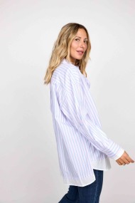 CAMISA OVERSIZE DE RAYAS ROSA Y AZUL CON DOBLE PUÑO Y BAJO BLANCO FBZMR22213