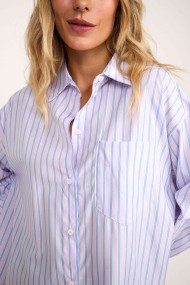 CAMISA OVERSIZE DE RAYAS ROSA Y AZUL CON DOBLE PUÑO Y BAJO BLANCO FBZMR22213