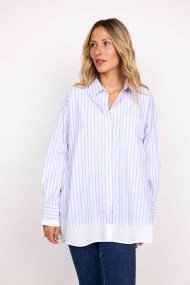 CAMISA OVERSIZE DE RAYAS ROSA Y AZUL CON DOBLE PUÑO Y BAJO BLANCO FBZMR22213