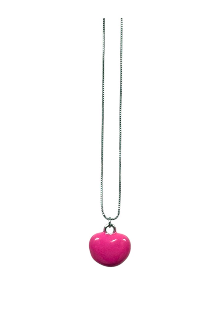 COLLAR PLATEADO CON COLGANTE DE CORAZÓN FUSIA SIN NÍQUEL