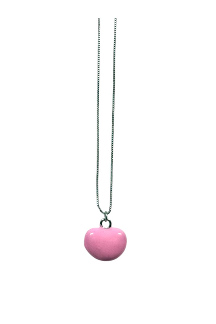 COLLAR PLATEADO CON COLGANTE DE CORAZÓN ROSA SIN NÍQUEL