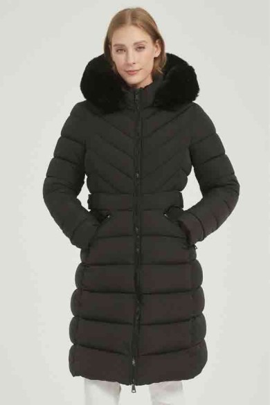 ABRIGO ACOLCHADO LARGO CON CAPUCHA Y PELO SINTÉTICO 2COLORES OBRF2064