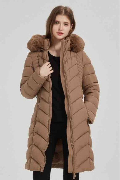 ABRIGO ACOLCHADO LARGO CON CAPUCHA Y PELO SINTÉTICO 3COLORES OBRF2061