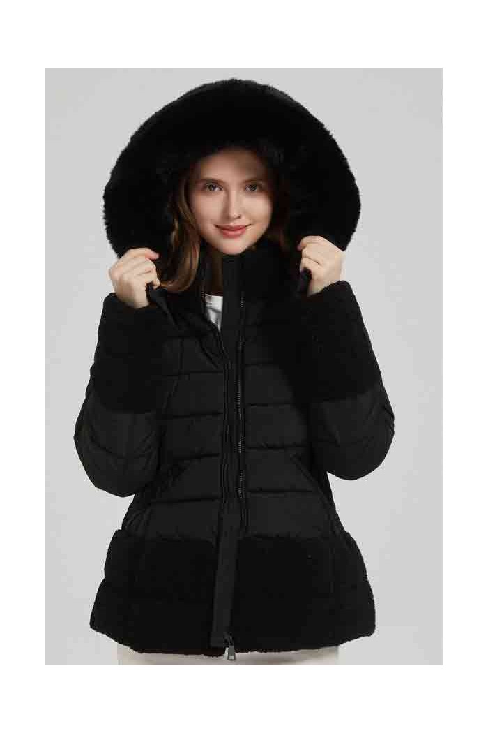 CHAQUETA ACOLCHADA BICOLOR CON CAPUCHA  PELO SINTÉTICO 3COLORES OBRF2076