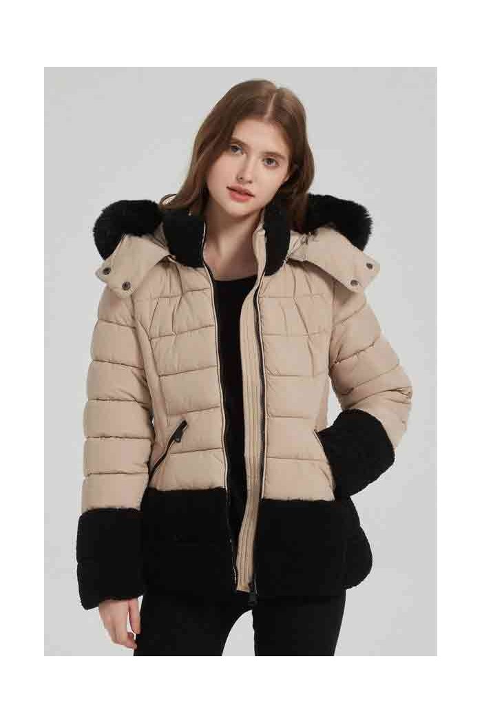 CHAQUETA ACOLCHADA BICOLOR CON CAPUCHA  PELO SINTÉTICO 3COLORES OBRF2076