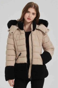 CHAQUETA ACOLCHADA BICOLOR CON CAPUCHA  PELO SINTÉTICO 3COLORES OBRF2076